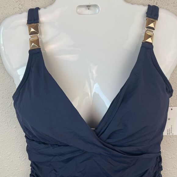 NWT MICHAEL Michael Kors Navy Blue Swim Tankini Size S - Picture 2 of 5